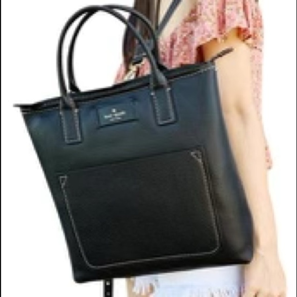 kate spade Black Leather Tote with Front Pocket
